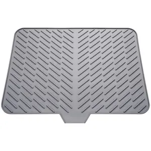 Silicone Drying Mat, 23"X17" With Built-in Drain Lip,Heat-Resistant,Eco-friendly,Hygienic Drying Pad,Leak-Proof and Non-Slip,Silicone Dish Drying Mat for Kitchen Counter or Sink（Gray 23X17）