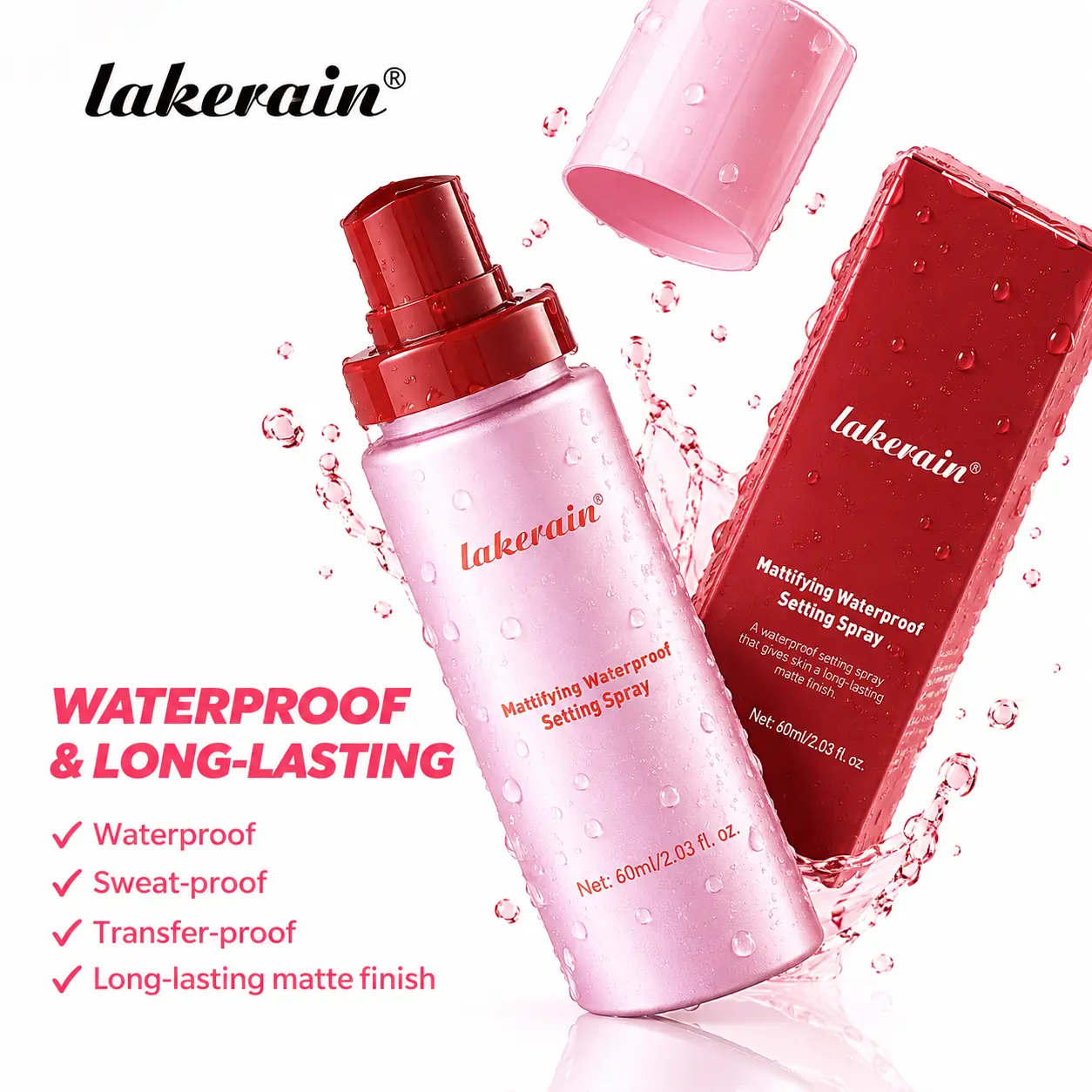 Waterproof Matte Makeup Setting Spray - 60ml, Flawless, Long-Lasting, Non-Greasy, Soothing for Sensitive Skin