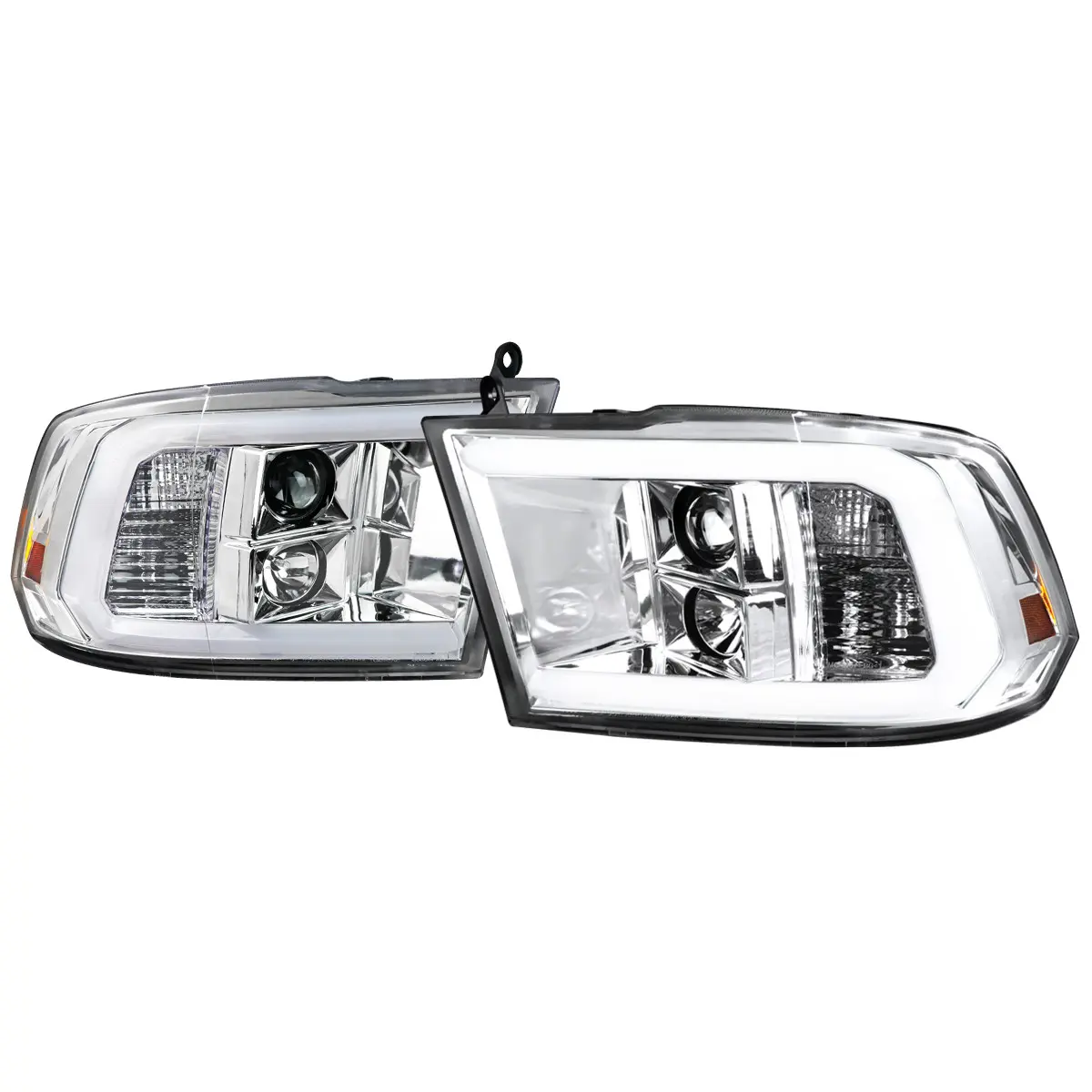 2009-2018 Dodge RAM 1500 / 2019-2021 RAM Classic / 2010-2018 RAM 2500 3500 LED C-Bar Projector Headlights (Chrome Housing/Clear Lens)