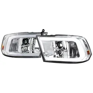 2009-2018 Dodge RAM 1500 / 2019-2021 RAM Classic / 2010-2018 RAM 2500 3500 LED C-Bar Projector Headlights (Chrome Housing/Clear Lens)