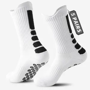 5 Pairs Soccer Socks With Grip Pads Non Slip Football Basketball Sports Socks