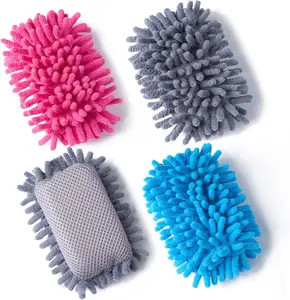 4 Pieces Microfiber Shag Whiteboard Eraser Shag Washable Dry Eraser Board Eraser for Chalk, Classroom Teacher Supplies, Home and Office (Blue, Grey, Pink)