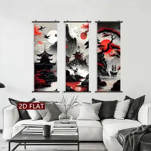 Attic View Pattern Canvas Prints Hanging Painting, 3 Counts Modern Wall Art Painting, Wall Art Decor for Home Interior Living Room Bedroom Office, Ornaments, Indoor Decoration