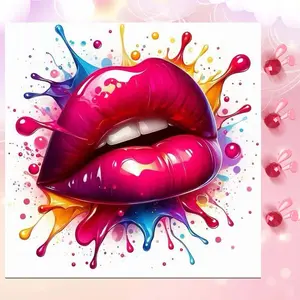 5D DIY Full Diamond Round Diamond Painting - Diamond Art Kit, Vivid Lips Mosaic, Canvas - DIY Decorative Painting, Home Wall Decor, Suitable for Halloween, Christmas, Birthdays, and Anniversary Gifts, Diamond Painting Kits