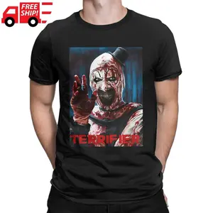 Graphic print gift T-shirt for everyone, clown painting art, horror, screaming movies, novelty T-shirt 100% Vintage Cotton Black Graphic T-Shirt Colorful Big Love Menswear