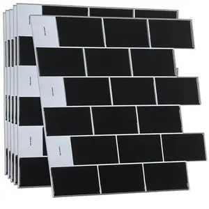 WALPLUS 6 Sheets Peel and Stick Backsplash for Kitchen Stick On Tile for Bathroom Adhesive Glossy Heat Resistant 11.8" x 11.8" Black Decor Decorative peel and