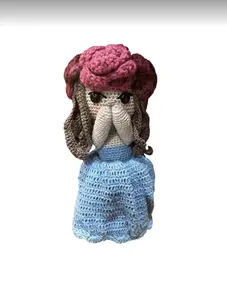 Unique Handmade Crocheted Blue Dress Doll Flower Bouquet
