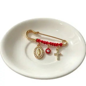 September Laurel Pregnancy Protection Brooch for Mom & Baby Religious Charm Maternity Safety Pin Brooch – Virgin Mary, Cross & Evil Eye Belly Jewelry Pin