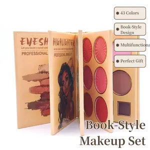 43-Color Book-Style Folding Makeup Palette Matte Contour Blush Pearlescent Glitter Highlighter Multi-Functional Valentine's Day Gift
