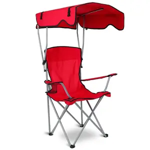 Canopy Camping Chair with Sun Shade, Heavy-Duty 330lbs Folding Lawn Chair with Cup Holder, 600D Oxford Cloth, Portable Outdoor Chair for Beach, Camping, Fishing, Sports & Backyard