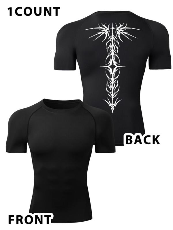 Men's Gothic Wing Print Short Sleeve Tee, Quick Drying Breathable T-shirt for Gym Workout Running, Casual Sporty Top for Summer