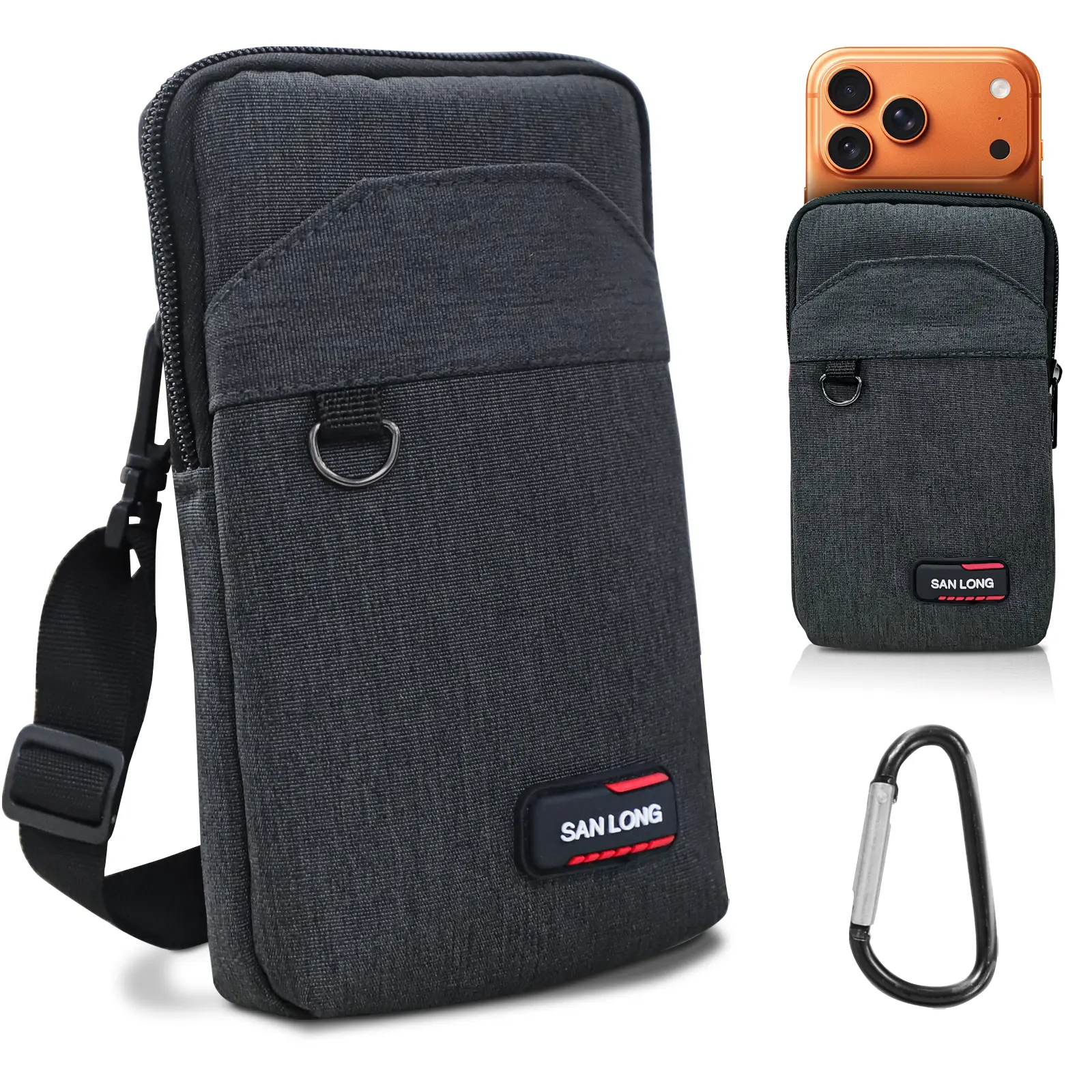 Compact Multi-Functional Metal Carabiner Portable Adjustable Smartphone Crossbody Bag - Universal Optimal Size Handheld Cellphone Pouch, Must-Have Everyday Accessory for iPhone 17/16 Pro Max/Pro, Samsung Galaxy S26/S26+