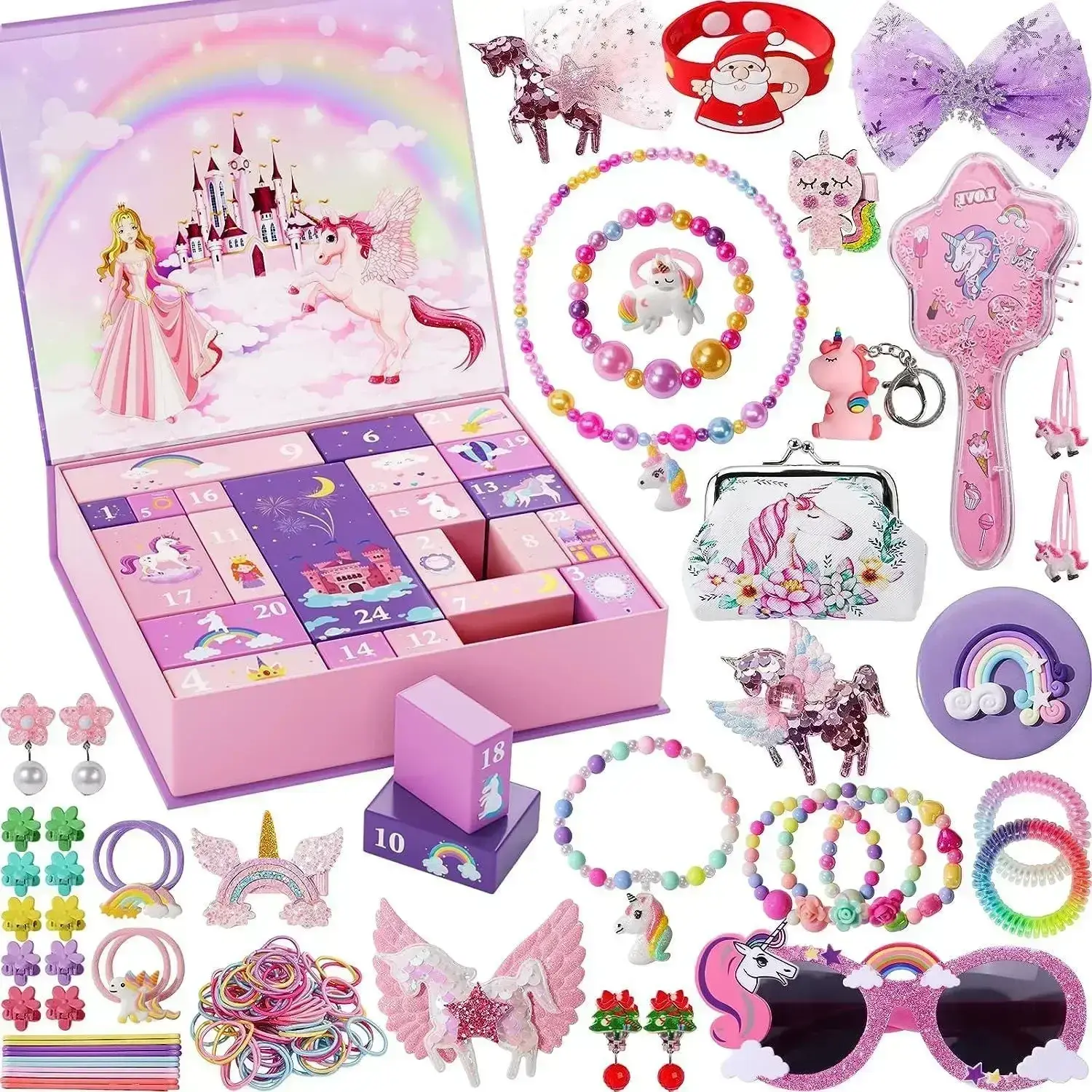 Christmas Advent Calendar Box 24pcs Princess Pretend makeup set jewelry cute toys snowman elk Blind box for Girls Christmas Gift