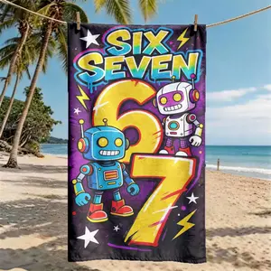 A Number 67 Robot Graffiti Trendy Printed Beach Towel - Oversized, Skin-friendly, Absorbent and Quick-drying, Perfect for Beach and Pool Leisure, Ideal for Summer Trips - Suitable for Seaside Vacations, Pool Parties and Outdoor Picnics Quick Drying Towels