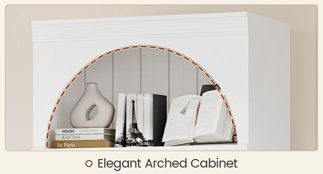 81.2" Tall Arched Cabinet, Bookcase with storage, Modern 6-Tier Bookshelf with Door, 2 Book Risers and Adjustable Shelves for Living Room,Kitchen,Home Office, Space Saving (White)
