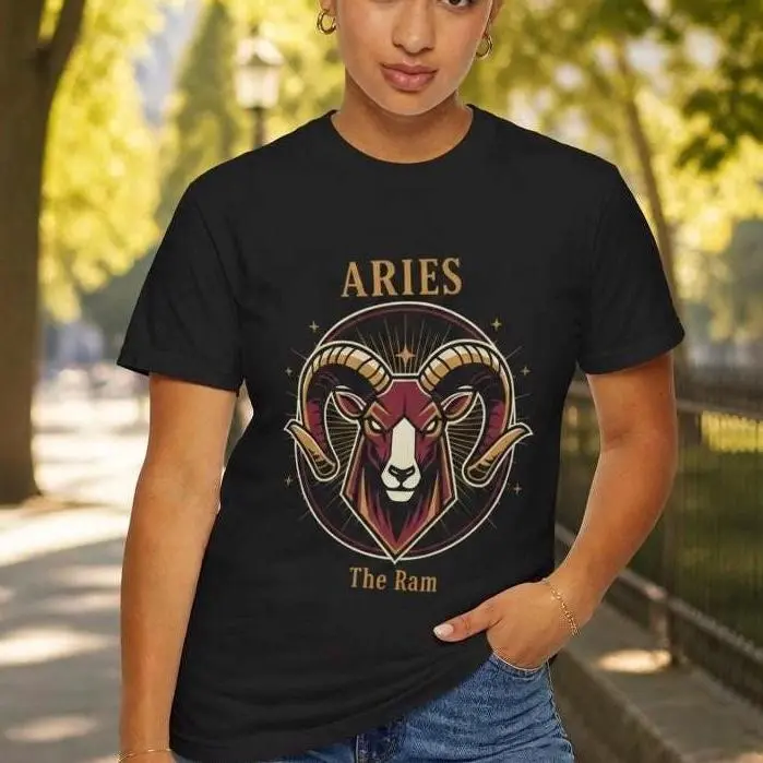 Aries Zodiac T-Shirt, Aries The Ram Graphic Tee, Fire Sign Astrology Shirt, Horoscope Gift for Aries, Celestial Zodiac Tee