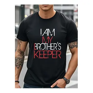 Men'S Funny "I Am My Brother'S Keeper" Graphic T-Shirt - White Retro Bold Red & Black Lettering, Humorous Sibling Design, Round Neck Casual Casual Attire, All-Season Comfort Fit Funny Gift for Brothers & Siblings, Funny Family Matching Outfits