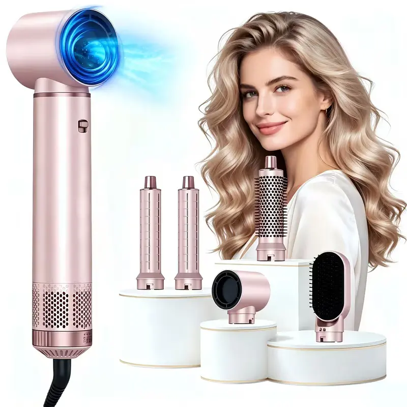5-in-1 Salon Hot Air Brush Hair Styler Set - 850W Power, Easy Operation, Heat Protection, Smooth Straightening, Volumizing, Curling with Round Brush, Hair Dryer, Air Curlers for Personal Care
