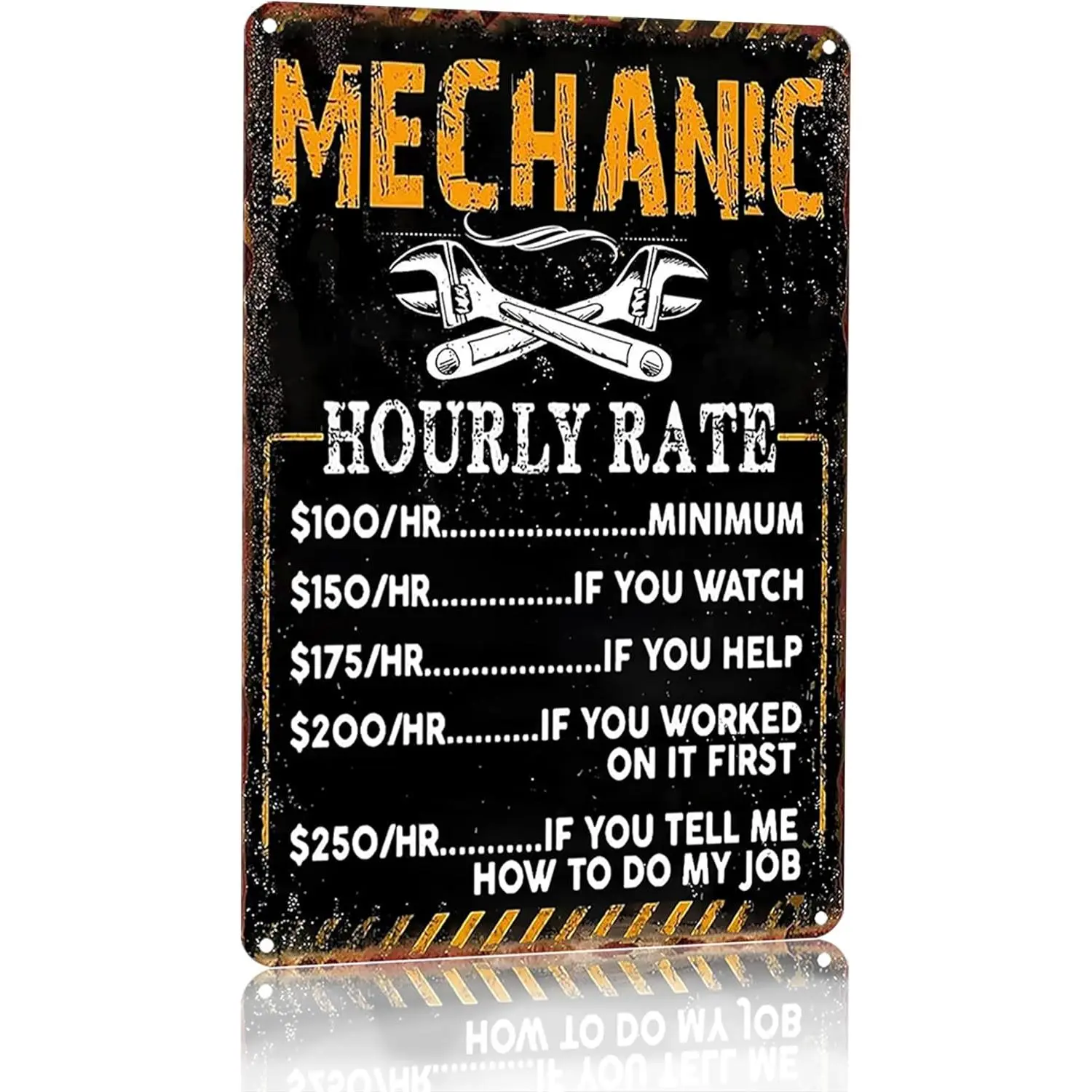 Bestylez Funny Mechanic Shop Sign Mechanic Hourly Rate Reproduction Vintage Metal Sign For Man Cave, Cars, Workshop Or Garage Wall Decor 12X8 Inch