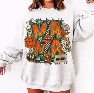 Western Mama Graphic Crewneck & T-shirt, Mama Sweatshirt, Retro Western tee, Flaming 8 Ball Cherry Dice, Country Aesthetic shirt, Trendy Western