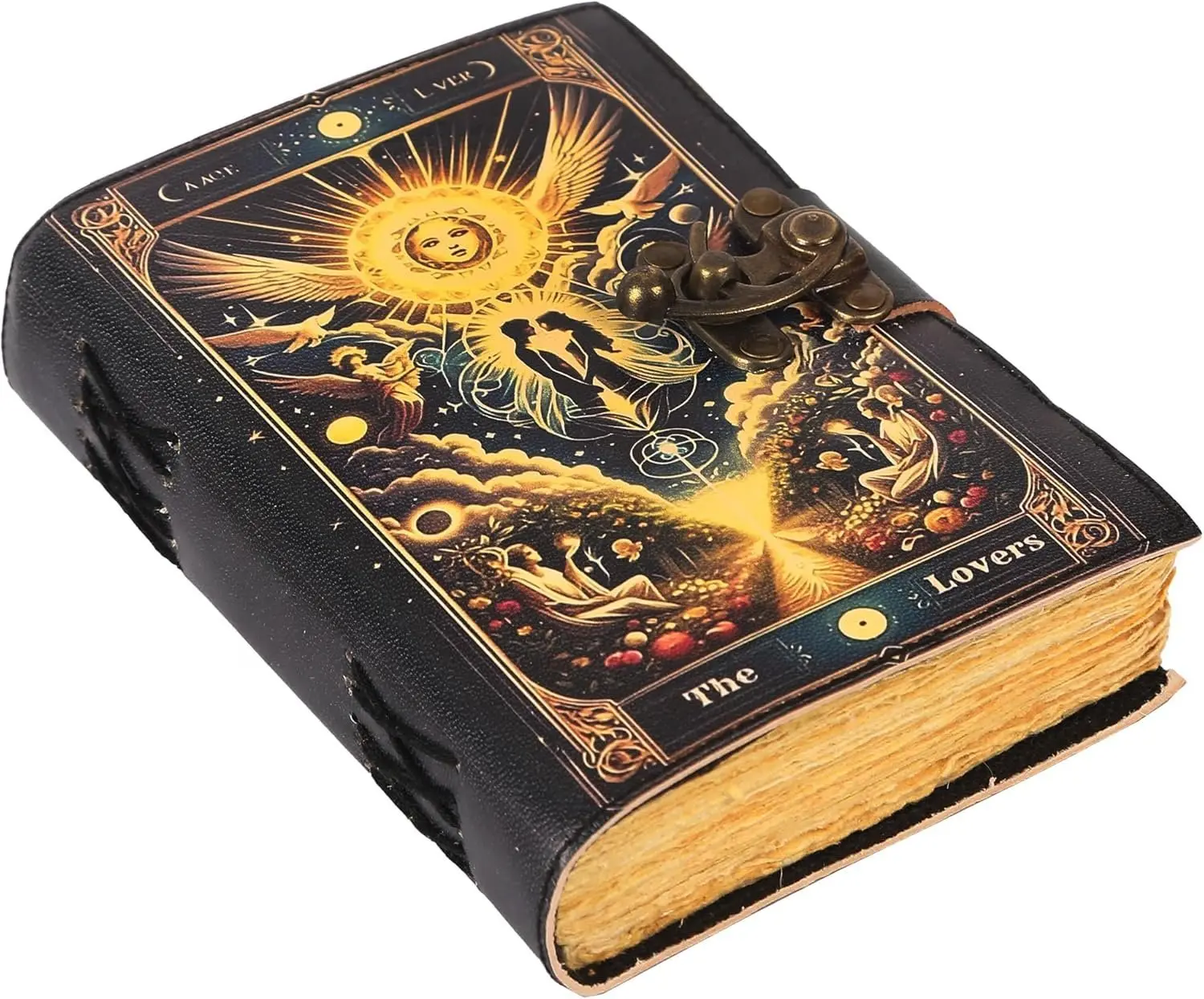 Book of Spells Leather Bound Journal Deckle Edge Paper Grimoire Printed Diary Third Eye   and  Spell Notebook Antique  Book for Men and Women (The Angel Lovers)
