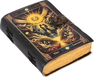 Book of Spells Leather Bound Journal Deckle Edge Paper Grimoire Printed Diary Third Eye   and  Spell Notebook Antique  Book for Men and Women (The Angel Lovers)