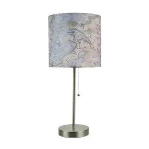 Brushed Nickel Lamp With Decorative Drum Shade