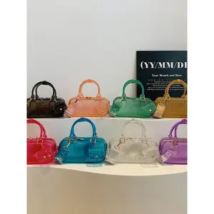 Summer Candy Color Pillow Bag, Transparent Handbag, Top Handle Handbags, Casual Shoulder Crossbody Boston Small Square Bag, High Aesthetic Women's Purse