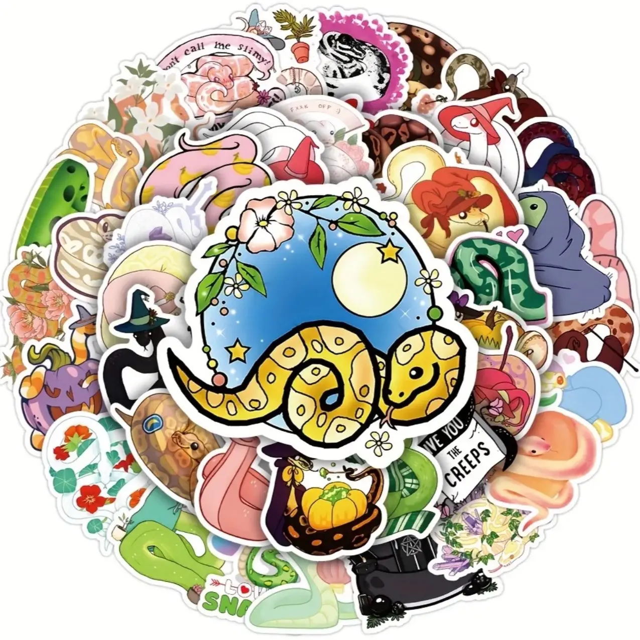50 pack of snakes themed stickers. Waterproof and no duplicates