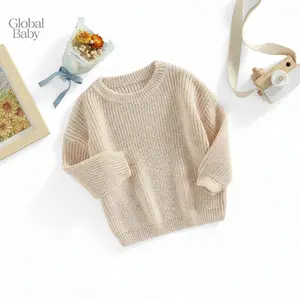Global Baby Toddler Baby Round Neck Sweaters, Infant Knitted Jacket | Boys & Girls | Loose Comfort Fit Long Sleeve Solid Color Loose Knitted Pullovers
