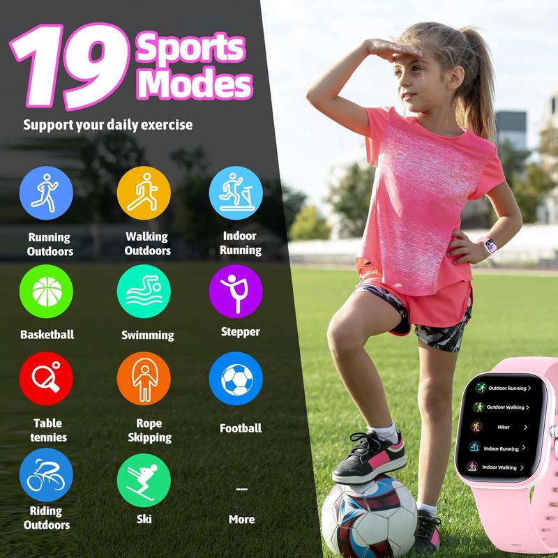 Watch with Fitness  No Phone/APP Needed,19  Mode,1.5" DIY Dial,IP68 ,Sleep ,Pedometers,, Birthday  for Boys Girls Teens 6-14 (Pink)