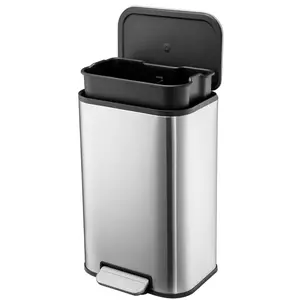 Garvee 8-gallon Stainless Steel Trash Can, 30-liter Trash Bin, Rectangular Trash Bucket with Lid, Foot Pedal and Inner Bucket for Kitchen, Home, Office, Living Room,