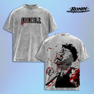 Invincible Anime Shirt Vintage Washed Oversized Streetwear Tee Blood Graphic T Shirt Dark Aesthetic Y2K Grunge Manga Anime Inspired Harajuku Outfit Unisex Men Women