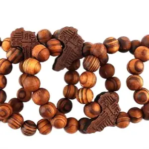 AAEssentials 3 set Brown Wooden Africa Map Elastic Bracelet for Men and Women Unique Design Beaded Jewelry.