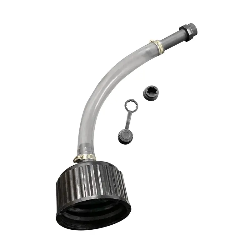 KP KOOL PRODUCTS 15-in Industrial PVC Racing Fuel Filler Hose - Transparent Gas Can Spout Kit with Stopper Cap, Vent Plug, Thread Adapter - Fluid Transfer for 3-5 Gal Utility Cans (Fits VP Racing, Pit Posse, Space Saver, Jegs, Scribner & More)