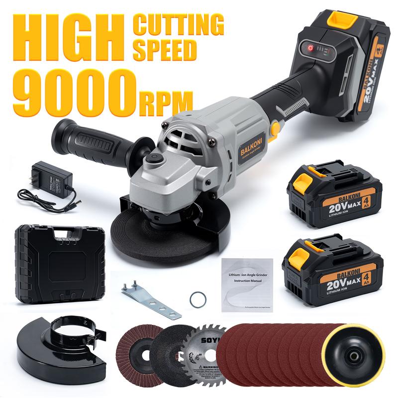 Brushless Motor Angle Grinder Cordless With Battery And Extensive Accessories, A Multi-purpose Machine, No Load Speed: 9000r/min, Three Adjustable Speed Settings, And A Compact Design, Perfect For Grinding And Polishin