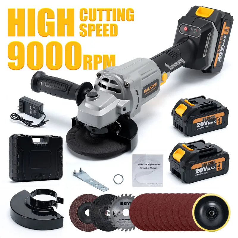 Brushless Motor Angle Grinder Cordless With Battery And Extensive Accessories, A Multi-purpose Machine, No Load Speed: 9000r/min, Three Adjustable Speed Settings, And A Compact Design, Perfect For Grinding And Polishin