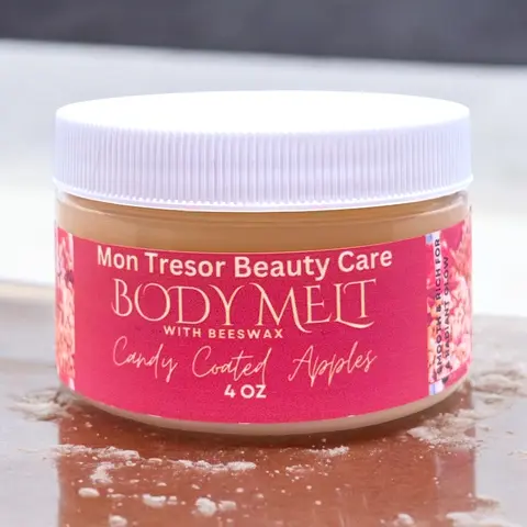 5oz Natural Body Melt - Candy Coated Apples Fruit Scent, Argan & Rice Infused Cosmetic Body Butter, Daily Hydrating Silky Moisturizer for Adults, All-Natural Luxury Vanilla Scented Skin Oil for Moisture Care
