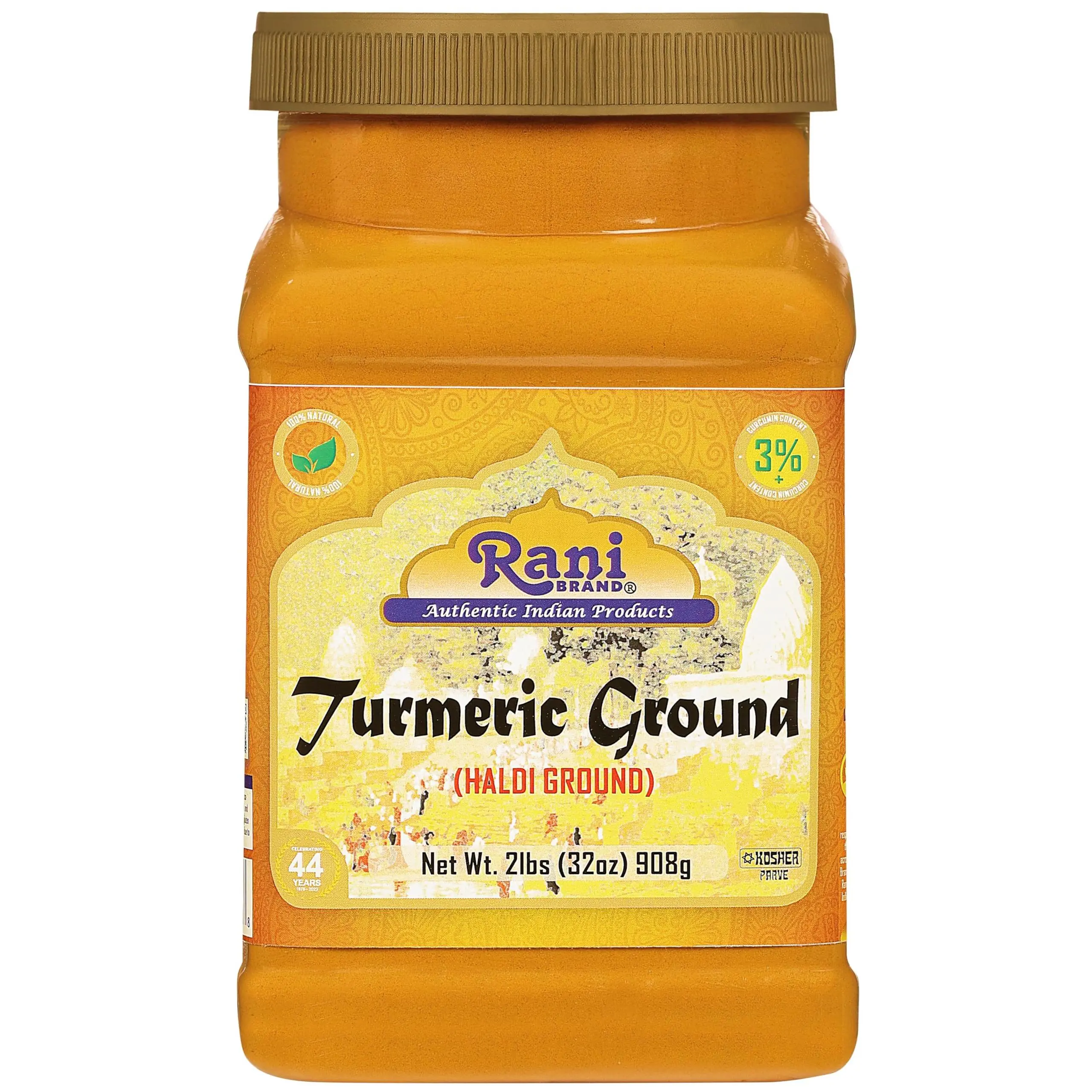 Rani Turmeric (Haldi) Root Powder Spice, (High Curcumin Content) 32oz (2lbs) 908g Bulk PET Jar ~ All Natural | 100% Pure, Salt Free | Vegan | Gluten Friendly | NON-GMO | Kosher | Indian Origin