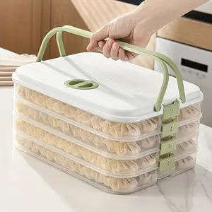 4-Layer Covered Food Storage Container, Sealable Dumpling Storage Box, Stackable Food Containers, Refrigerator Kitchen Organizer Suitable for Dumplings, Steak, Fish