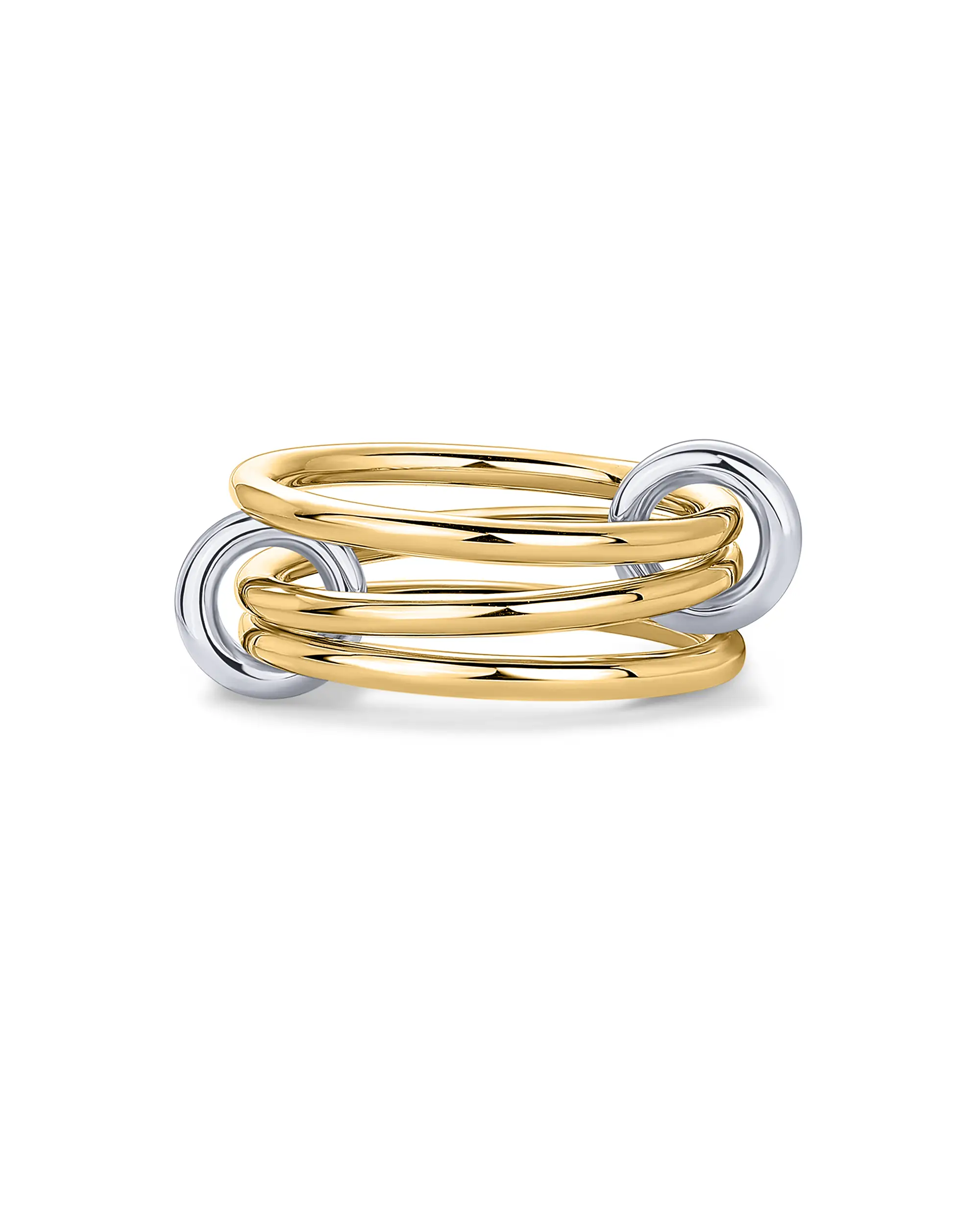PAVOI 14K Gold Plated Interlocked Stackable Rings for Women - Statement Mixed Metals Multi Ring Stack - Cubic Zirconia Two-Toned Connected Bands Stack