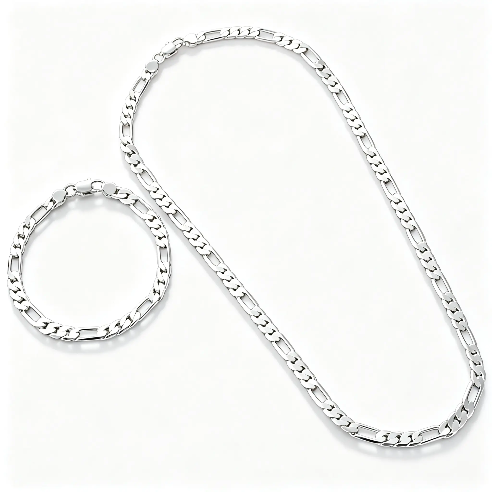 Silver Figaro Chain Necklace & Bracelet Set | Classic Stainless Steel Jewelry Set for Everyday Wear