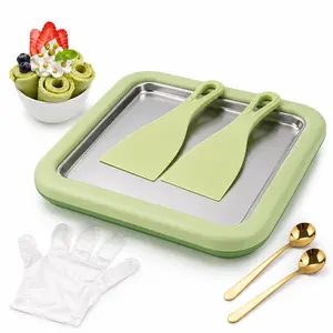 2026 Rolled Ice Cream Maker Kit, DIY Instant Freeze Plate with 2 Scrapers, Homemade Ice Cream Roll Tray for Yogurt, Sorbet, Fruit Dessert and Family Fun