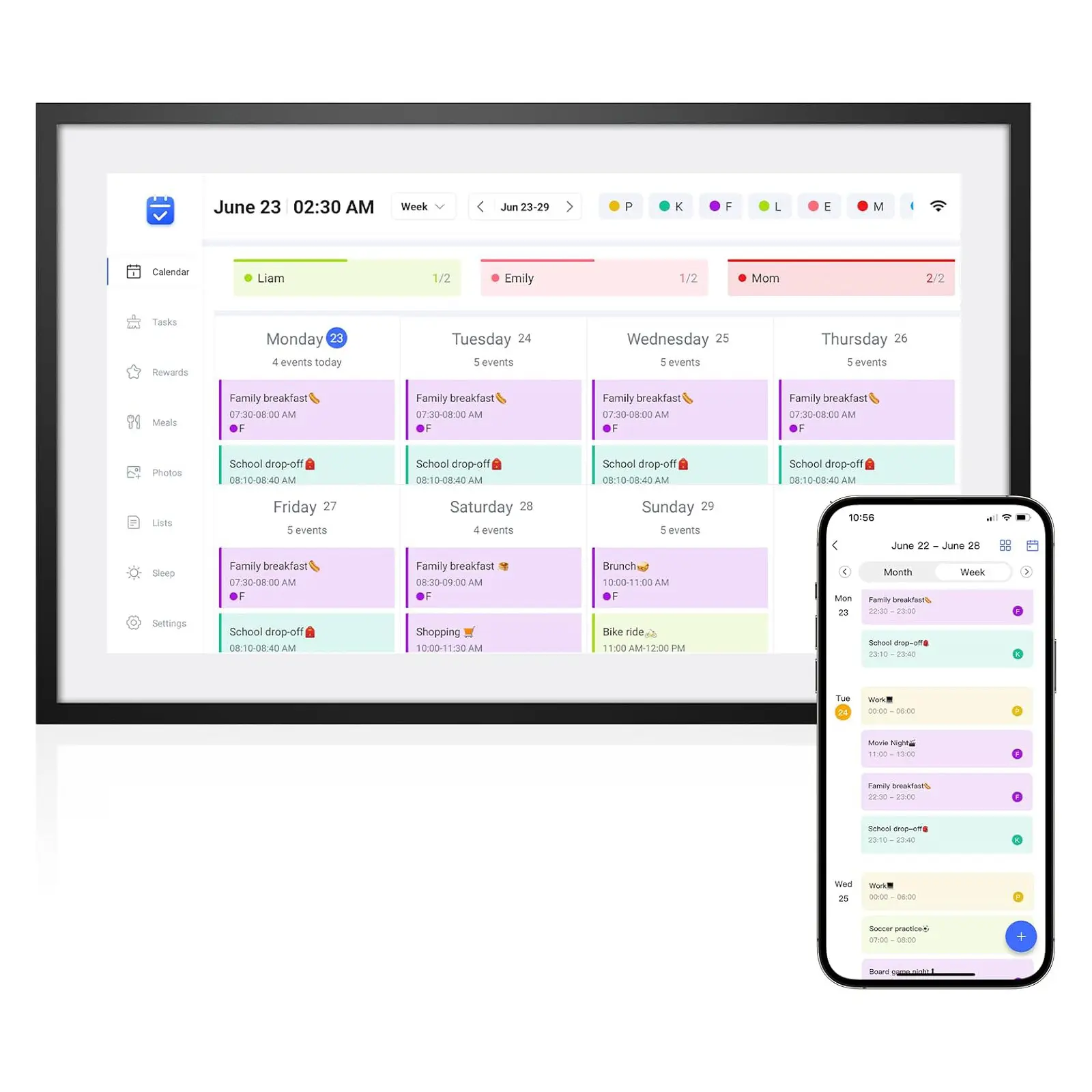 10.1 Inch Smart Digital Calendar – HD Touchscreen Family Planner & Calendar with Chore Chart & Meal Planner (Black White)