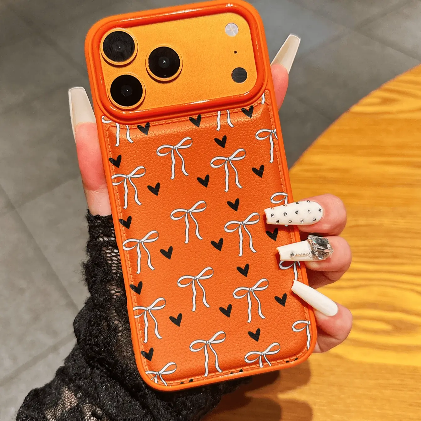 Sweet Bow Heart Design Phone Case Cover, Litchi Texture, Tpu Material, Anti-Drop, Compatible with iPhone 11-17 Series, Christmas Gift
