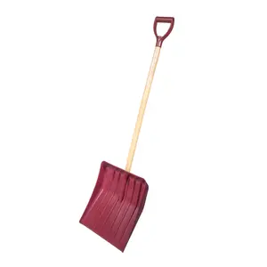 FARM-TUFF Heavy Duty Snow Shovel with Ash Hardwood Handle and Large Non Stick Plastic Blade, Red, 15.5in