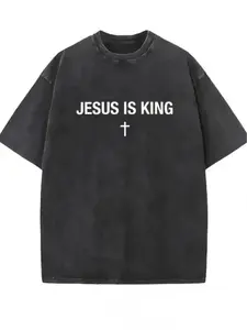 JESUS IS KING Cross Washed Black Christian Graphic Tee | Minimalist Bold Text Print Oversized Vintage Faith Streetwear T-Shirt For Men Women