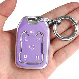for GMC Key fob Cover with Keychain/Keyring,Soft TPU 5/6 Buttons Key Shell,fit for Chevy Suburban Tahoe Yukon Remote car Key(Purple)
