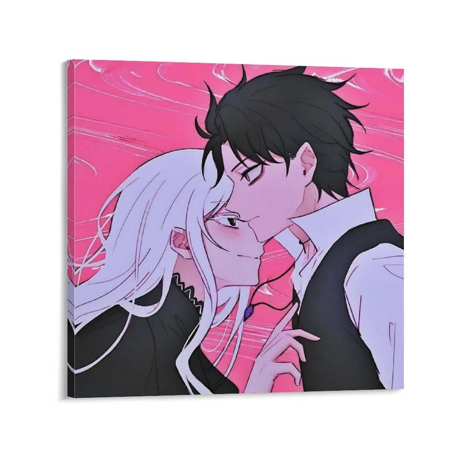 Romantic Anime Canvas Wall Art – Aesthetic Couple Illustration for Bedroom Decor & Anime Lovers