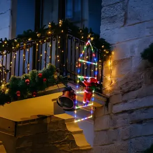 LED Ladder Lights with Climbing Santa Claus 1m Festive Holiday Decoration for Indoor & Outdoor Use 8 Lighting Modes Remote Controlled Waterproof 30V Low Voltage Battery Operated